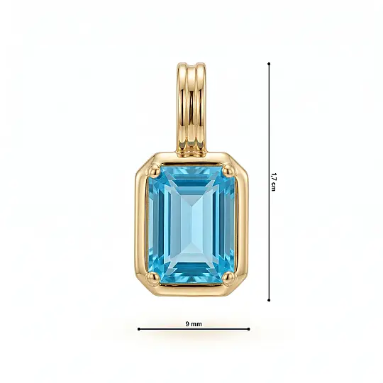 Dikdörtgen Kesim Akuamarin Mart Ayı Doğum Taşı Altın Kolye Ucu - 3