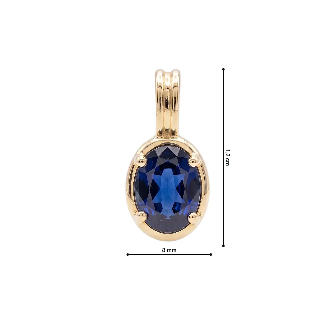 Oval Kesim Safir Eylül Ayı Doğum Taşı Altın Kolye Ucu - 3